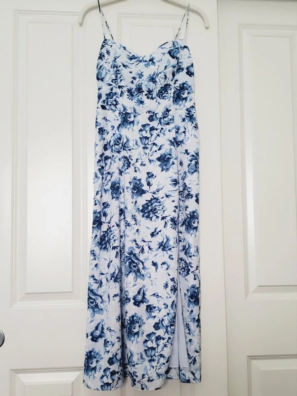 Abercrombie & Fitch Blue White Floral Bustier Sweetheart Slip Midi Dress Slit - Picture 9 of 14